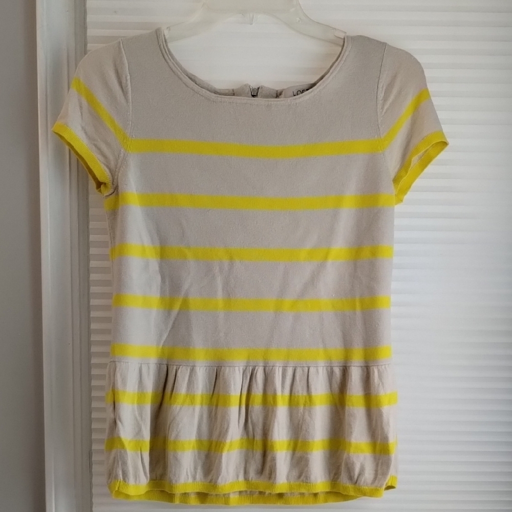LOFT Yellow and Cream Ruffled T-Shirt